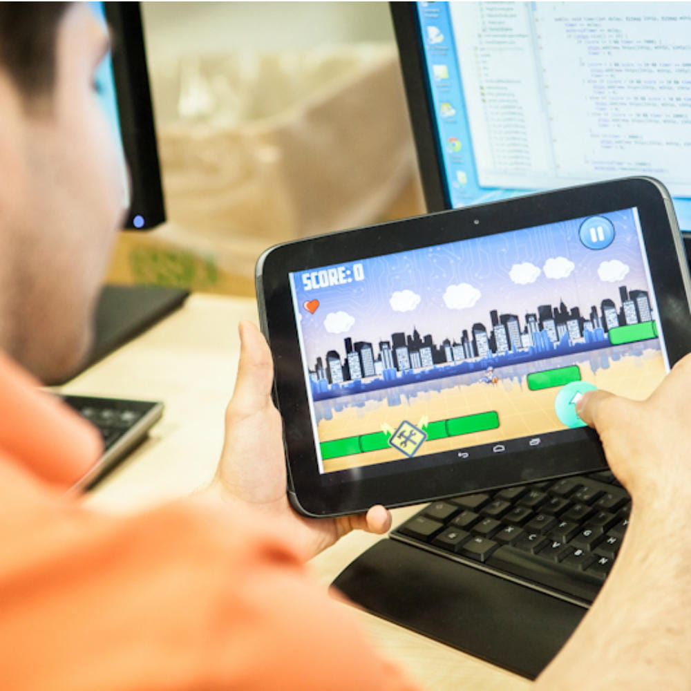 Student with app on tablet