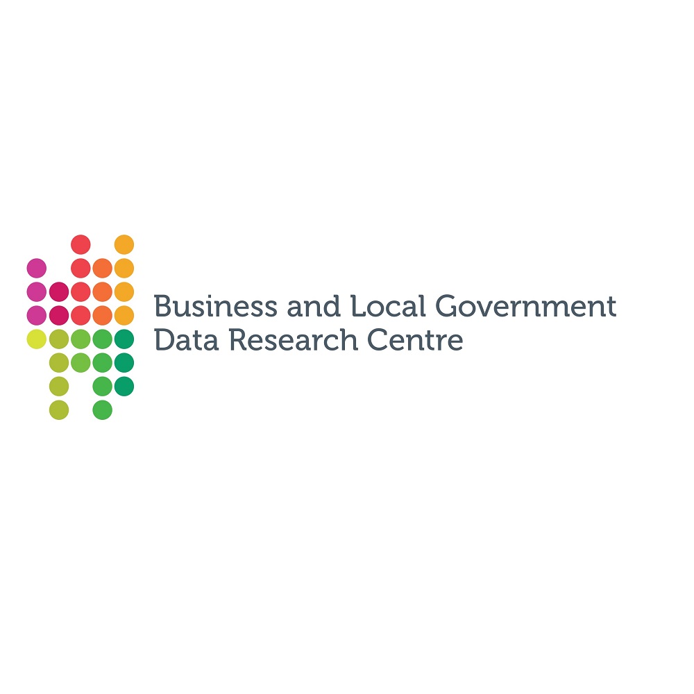 This logo consists of a pattern of pink, red, yellow and green dots on the left side, and the words "Business and Local Government Data Research Centre" on the right.