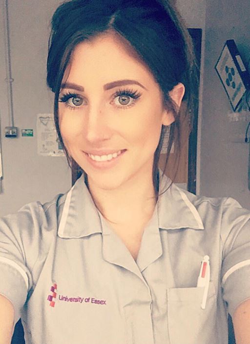 Head and shoulders of Chelsea Hobbs (student nurse at the University of Essex) in her uniform.