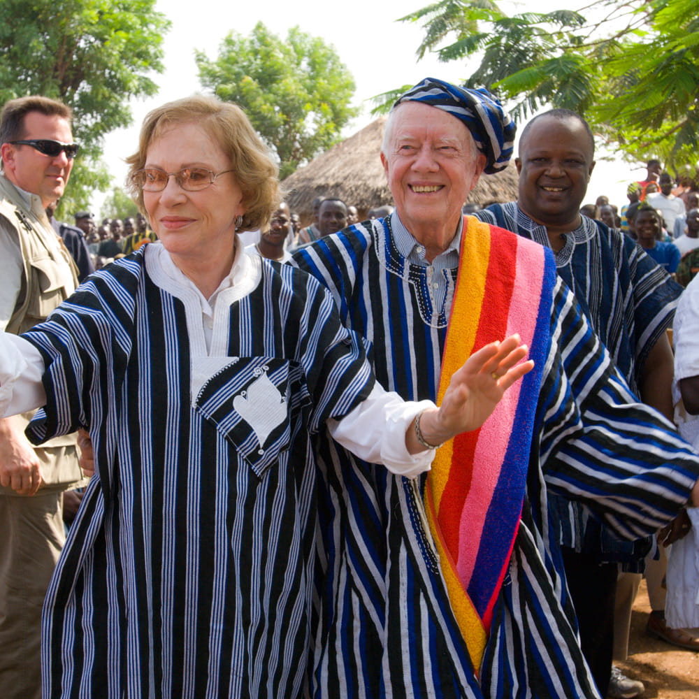 Former US President Jimmy Carter and his wife Rosalynn in Ghana.
