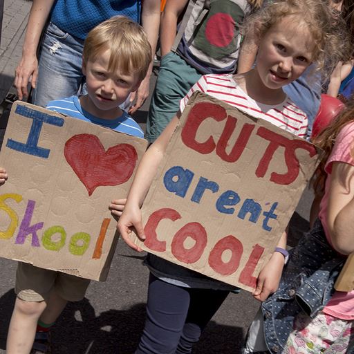 Picture of children protesting against school cuts 