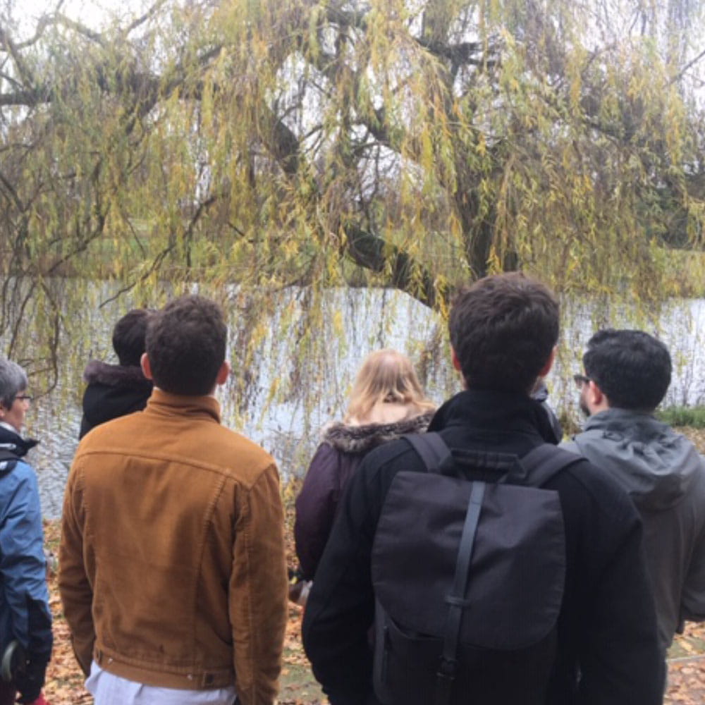 Group taking part on a campus walking tour of Wivenhoe Park