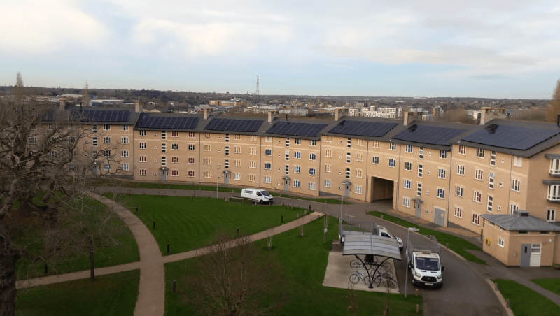 Solar panels placed on the rooftops of our South Courts accomodation