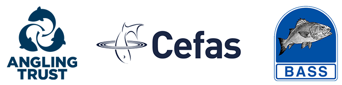 Angling Trust, Cefas and Bass logos side by side