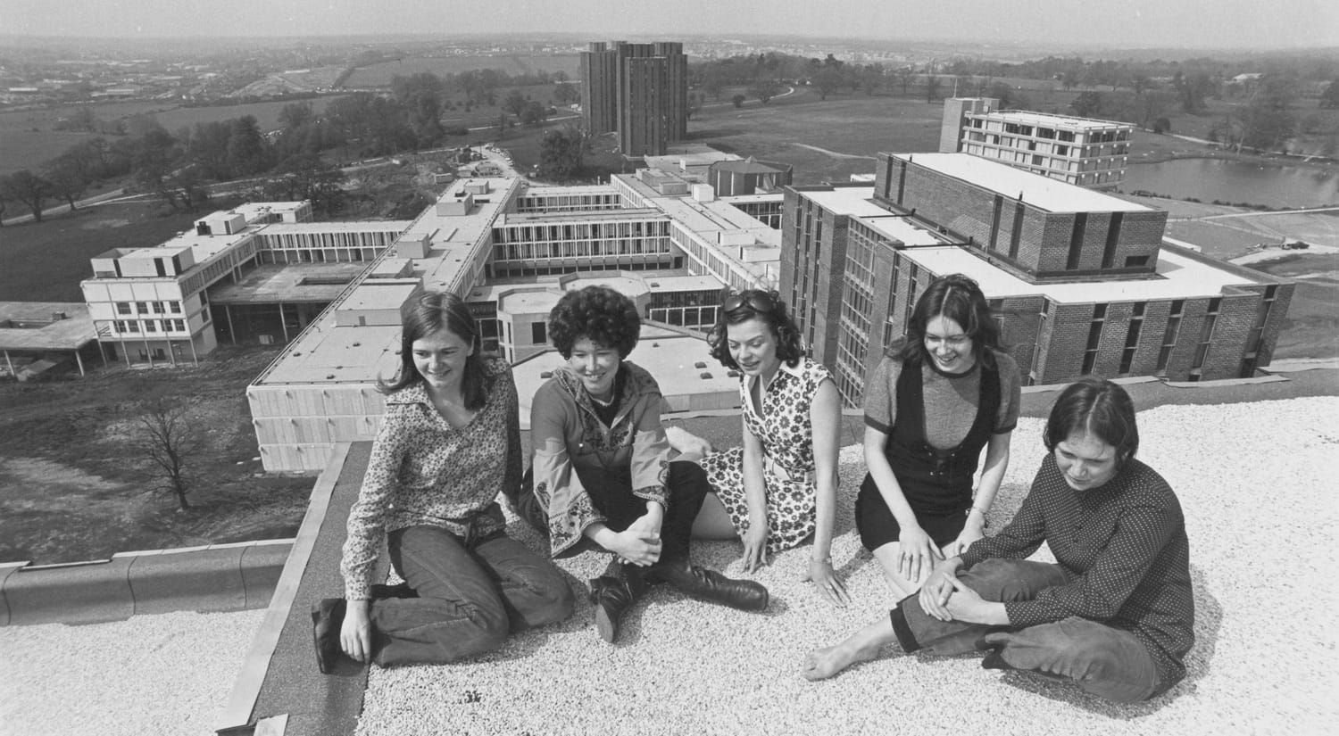 Students on top of one of the Towers in 1970