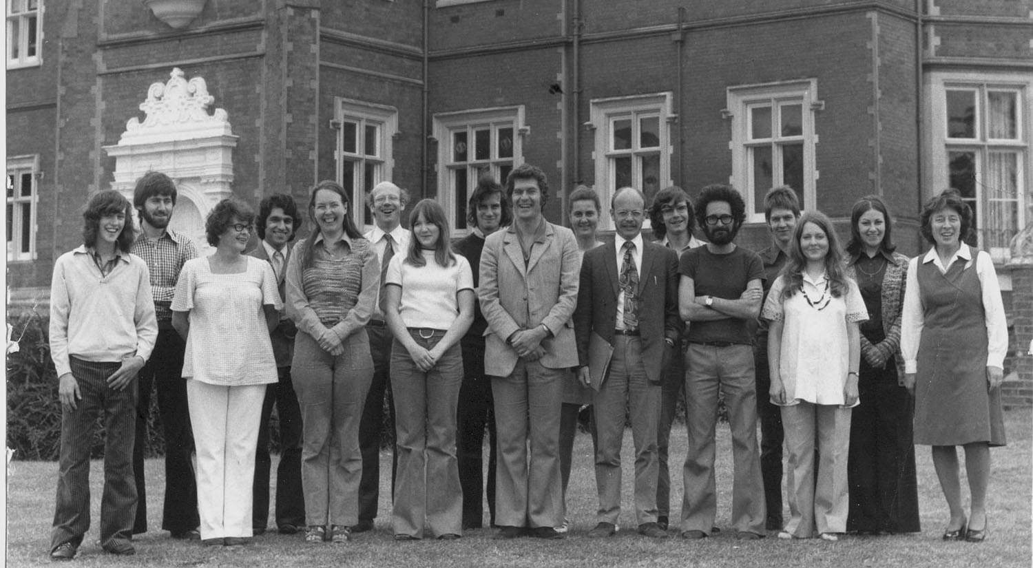 Biology staff in front Wivenhoe House during late 1960s 