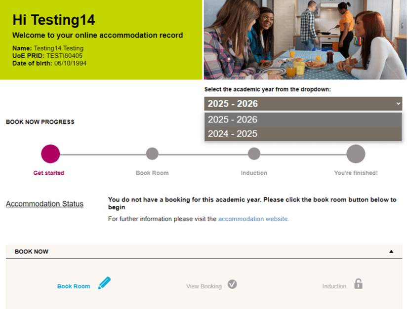 Screenshot from the accommodation application form