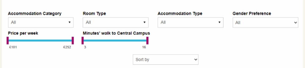 Screenshot from the accommodation application form