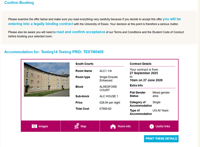 Screenshot from the accommodation application form