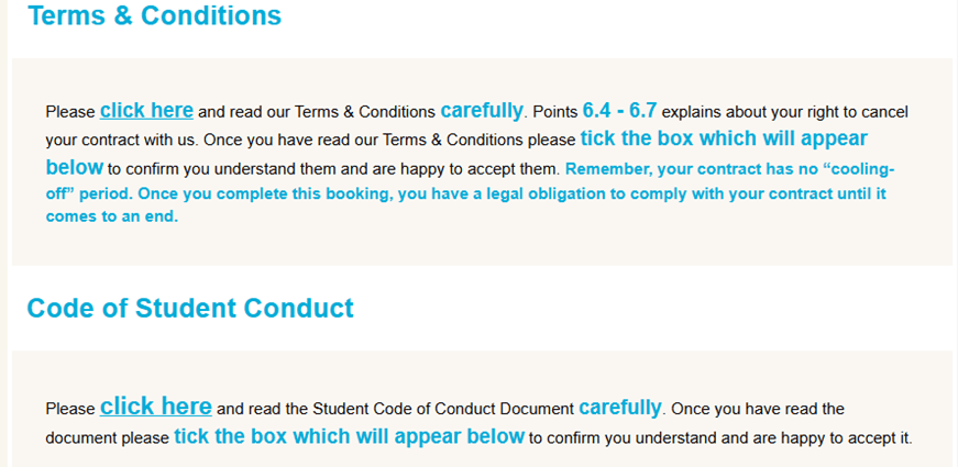 Screenshot from the accommodation application form