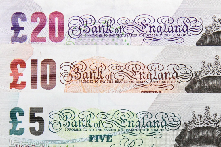 A £20, £10 and £5 bank note