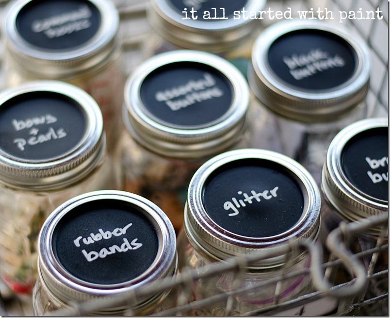 Labelled jars for storing arts and crafts materials