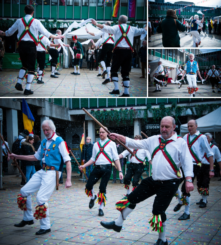 Collage of images showing Colchester Morris men performing ancient English ritual dances