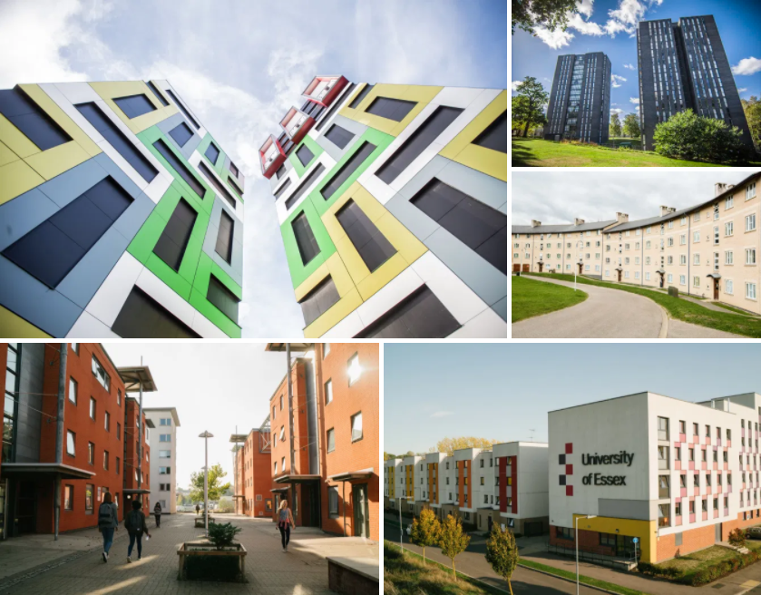 Collage of photos showing different accommodation options at Essex