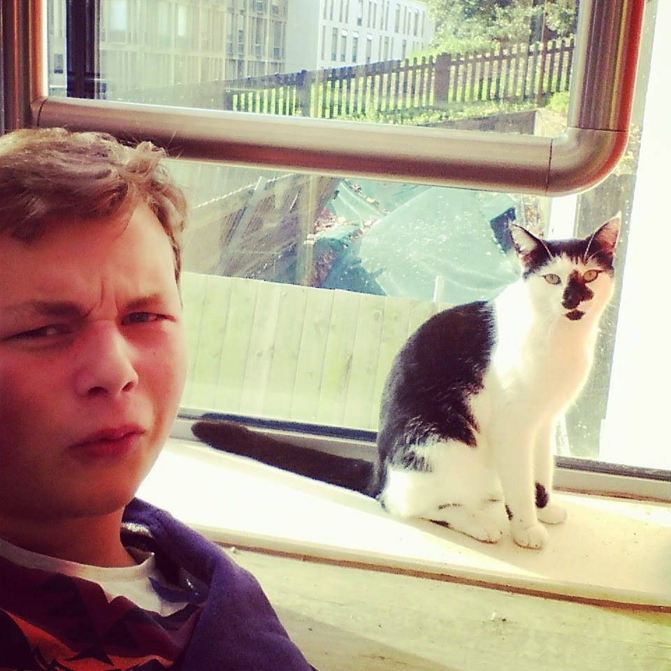 Perry James and campus cat
