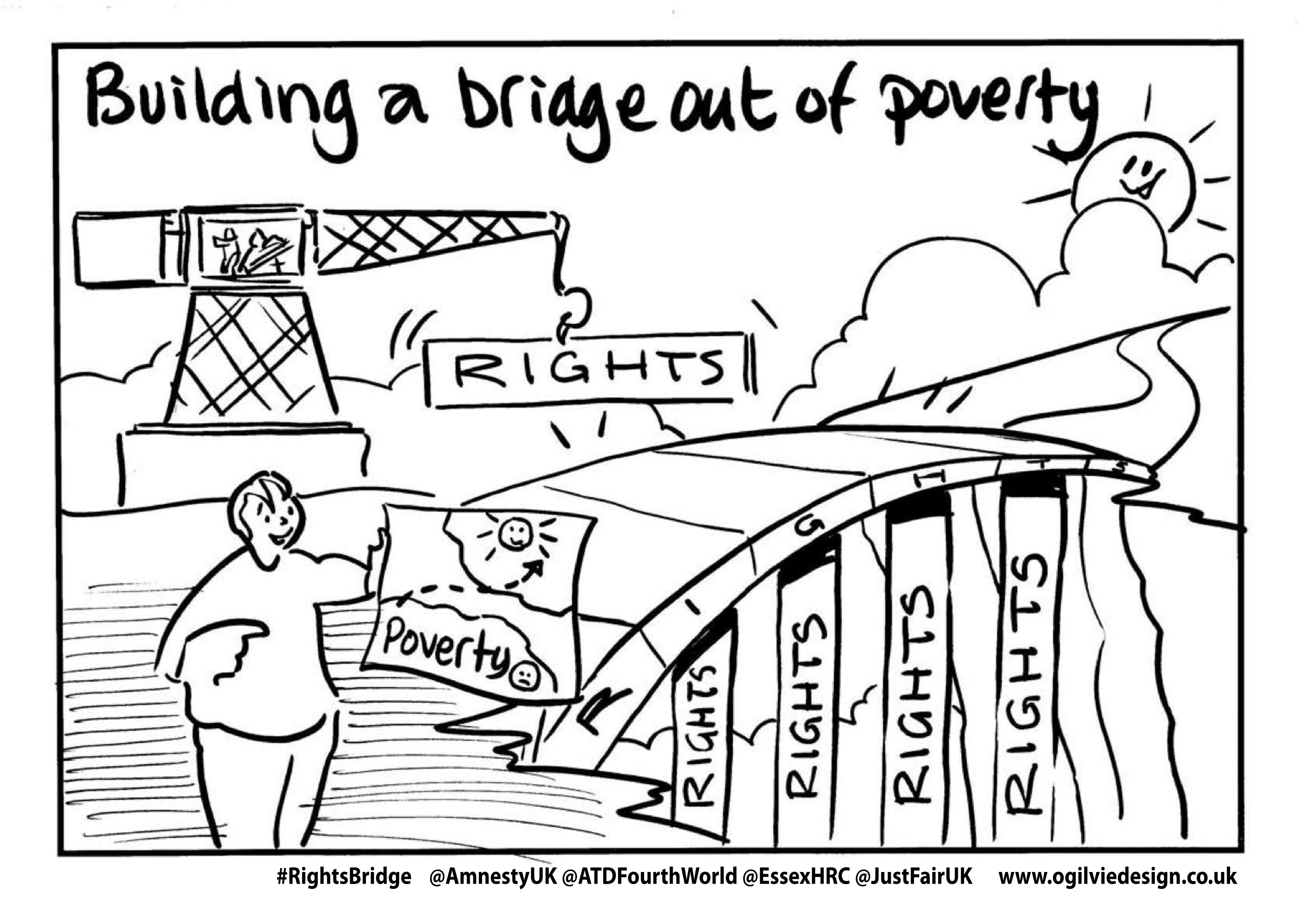cartoon building a bridge out of poverty