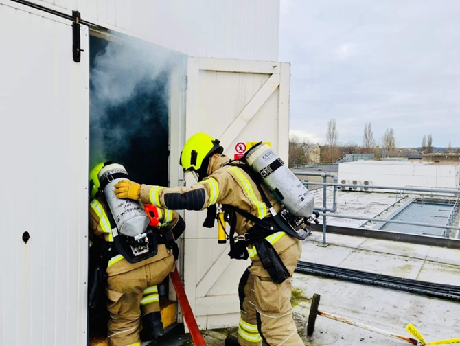 Fire fighters practising a drill