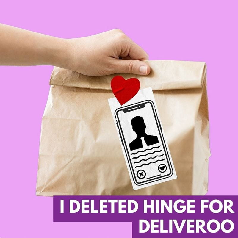 Promotional Graphic for I Deleted Hinge for Deliveroo at the Colchester Fringe 2024