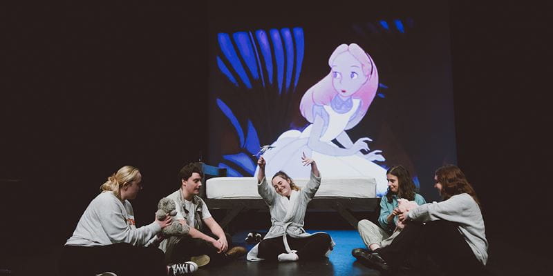a group of five students perform on the Lakeside Theatre main stage.