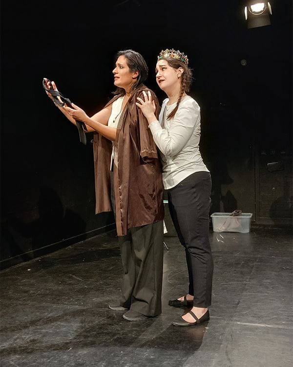 Sharmila Peake and Deanna Strasse perform in the Lakeside Theatre studio for A Two Woman Hamlet