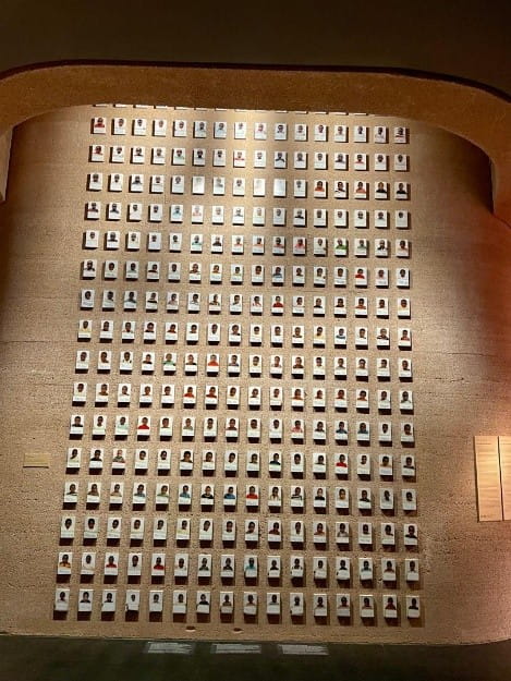 Display of photographs of children separated from their parents during the Rwanda Genocide.