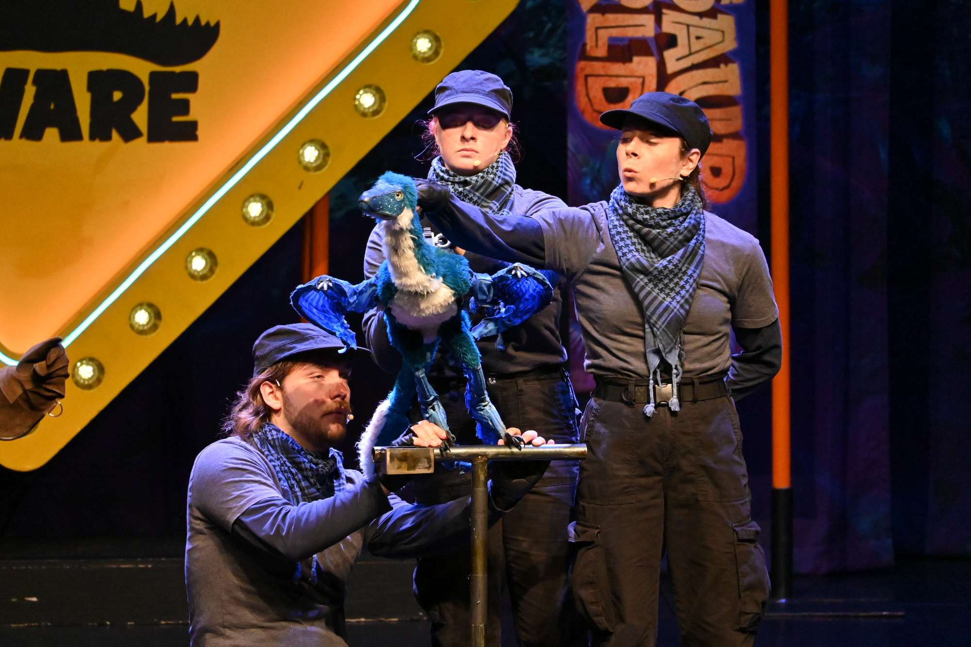 Georgia Wall on tour with Dinosaur World Live puppeteering.