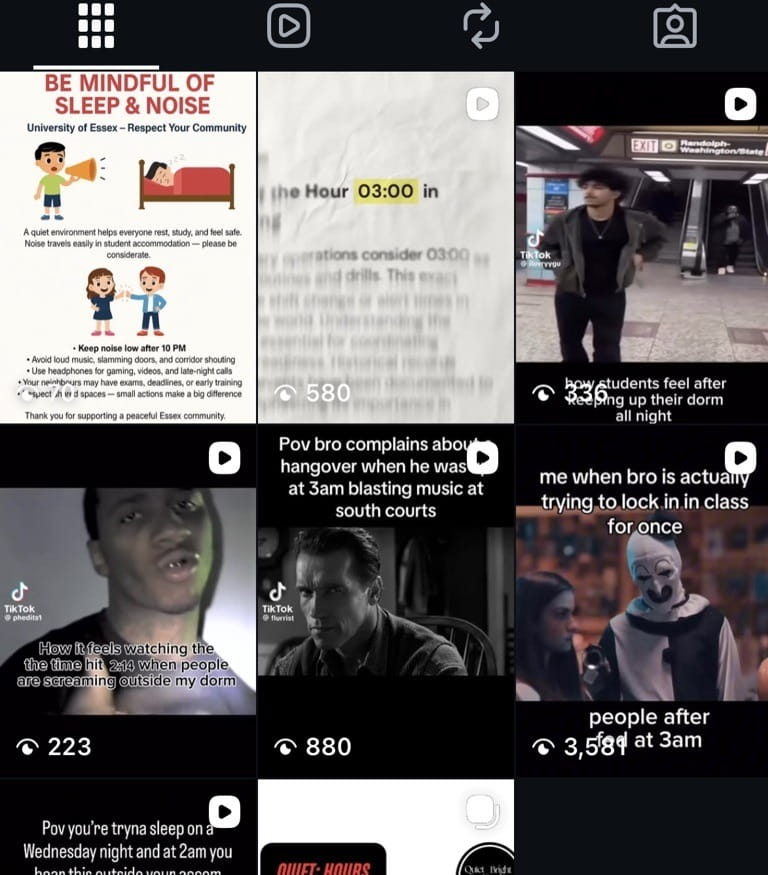 Image taken of an instagram profile with 6 reels in a square format. 