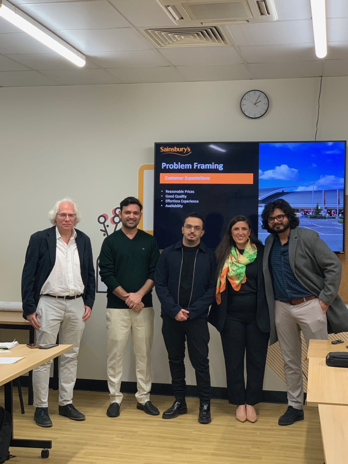five people in front of a screen that reads 'problem framing'