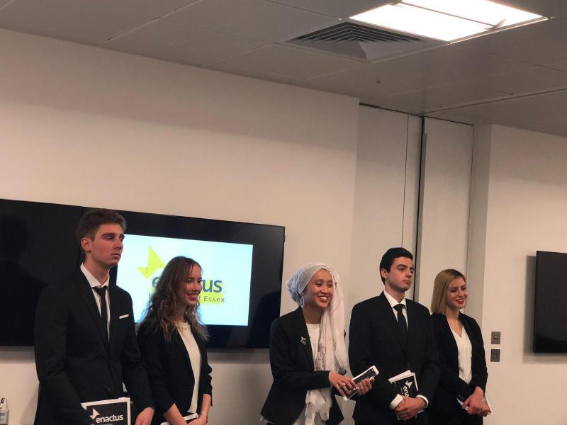 Photo of student Asja Karanusic and four other Essex students who were part of her Enactus project team.