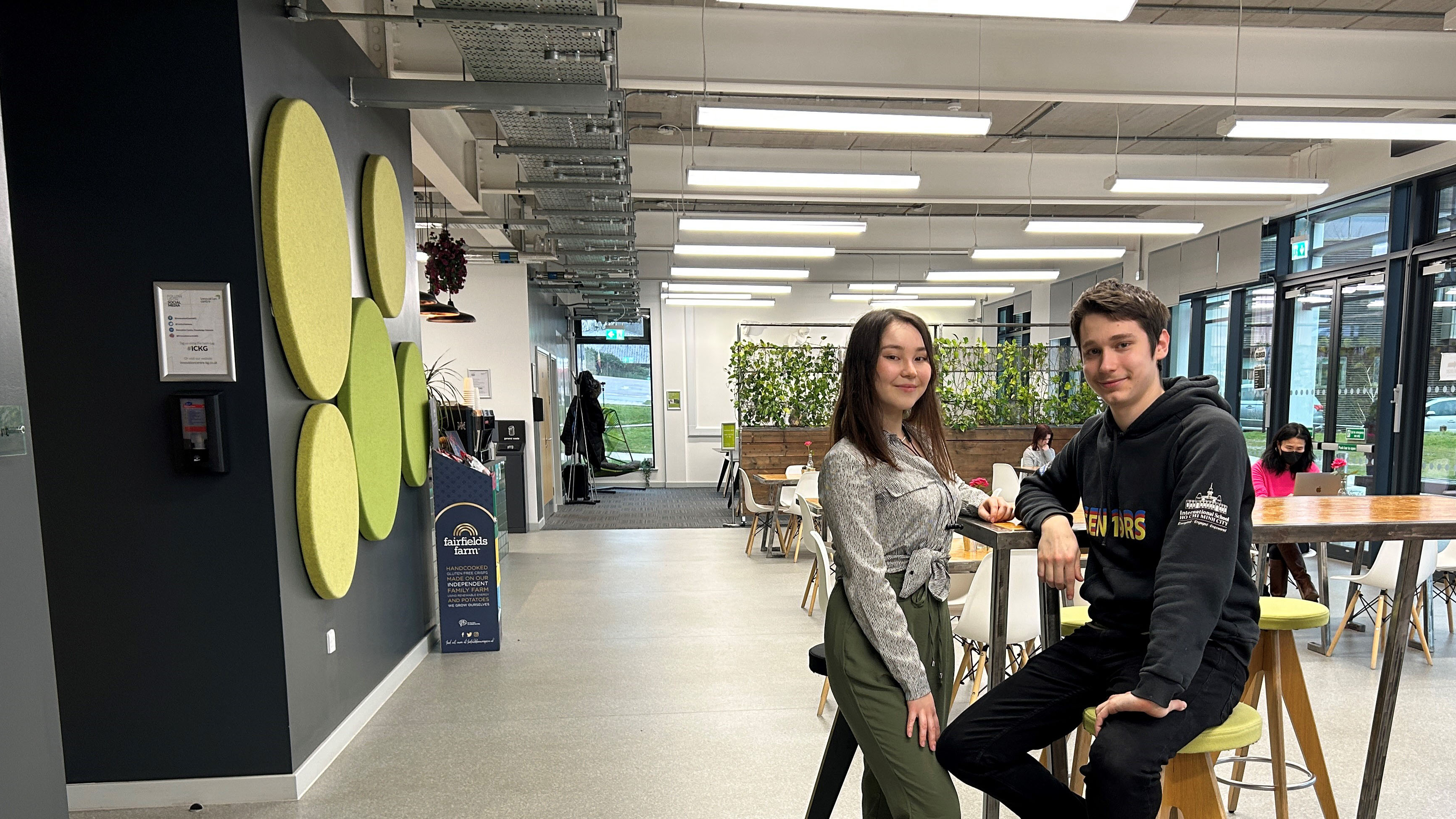 Alexey and Madina standing in the Innovation Centre