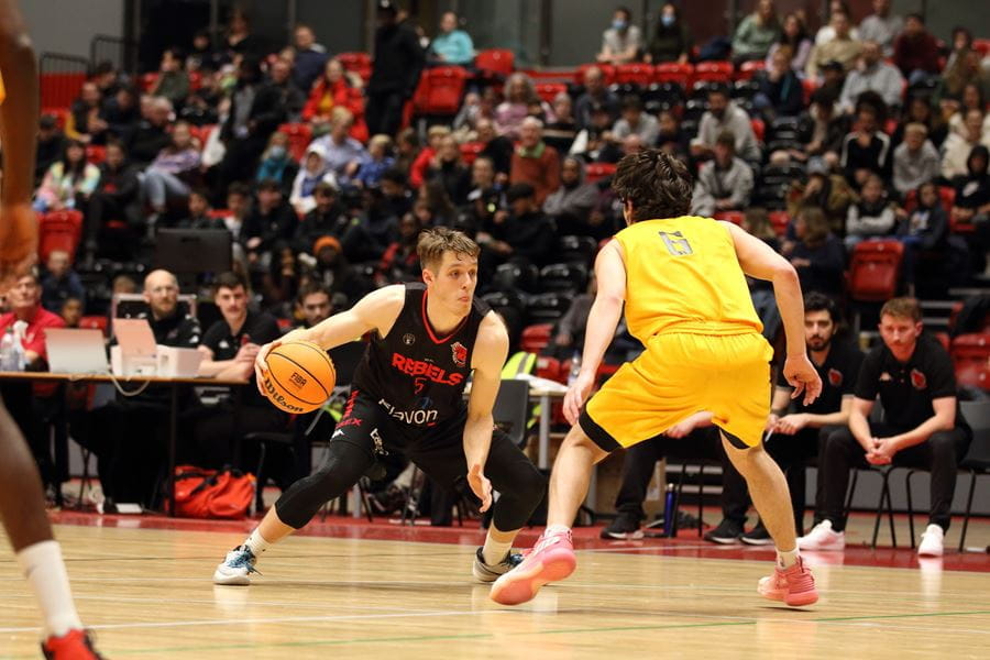 Essex Rebels basketball player Tom Child playing against Newcastle at Essex Sport Arena in promotion to Division 1 