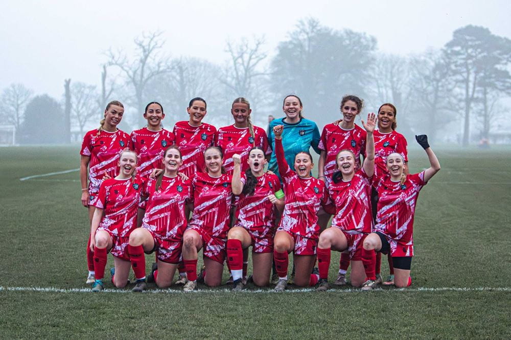 University of Essex 2025-26 women's performance football team photo taken on Essex grass pitches
