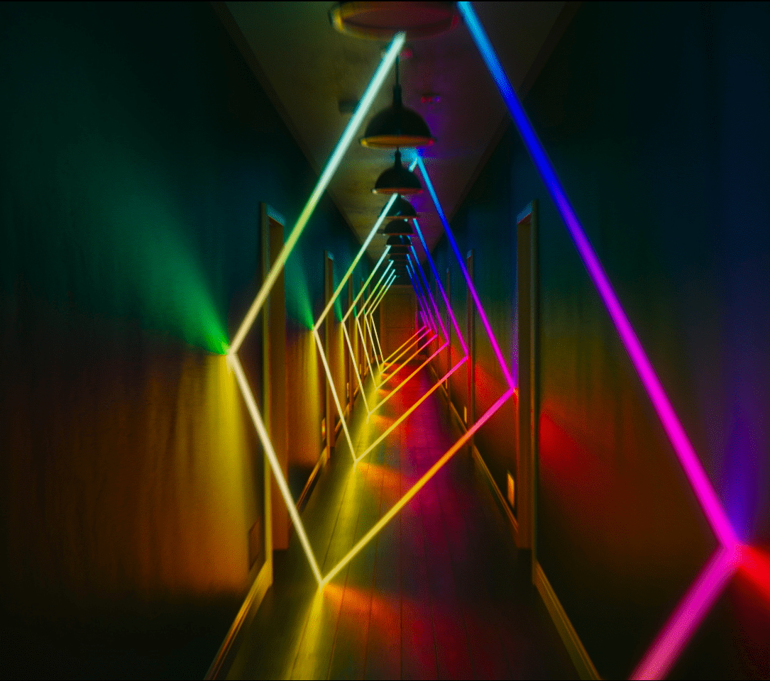 spiral LED lights in corridor