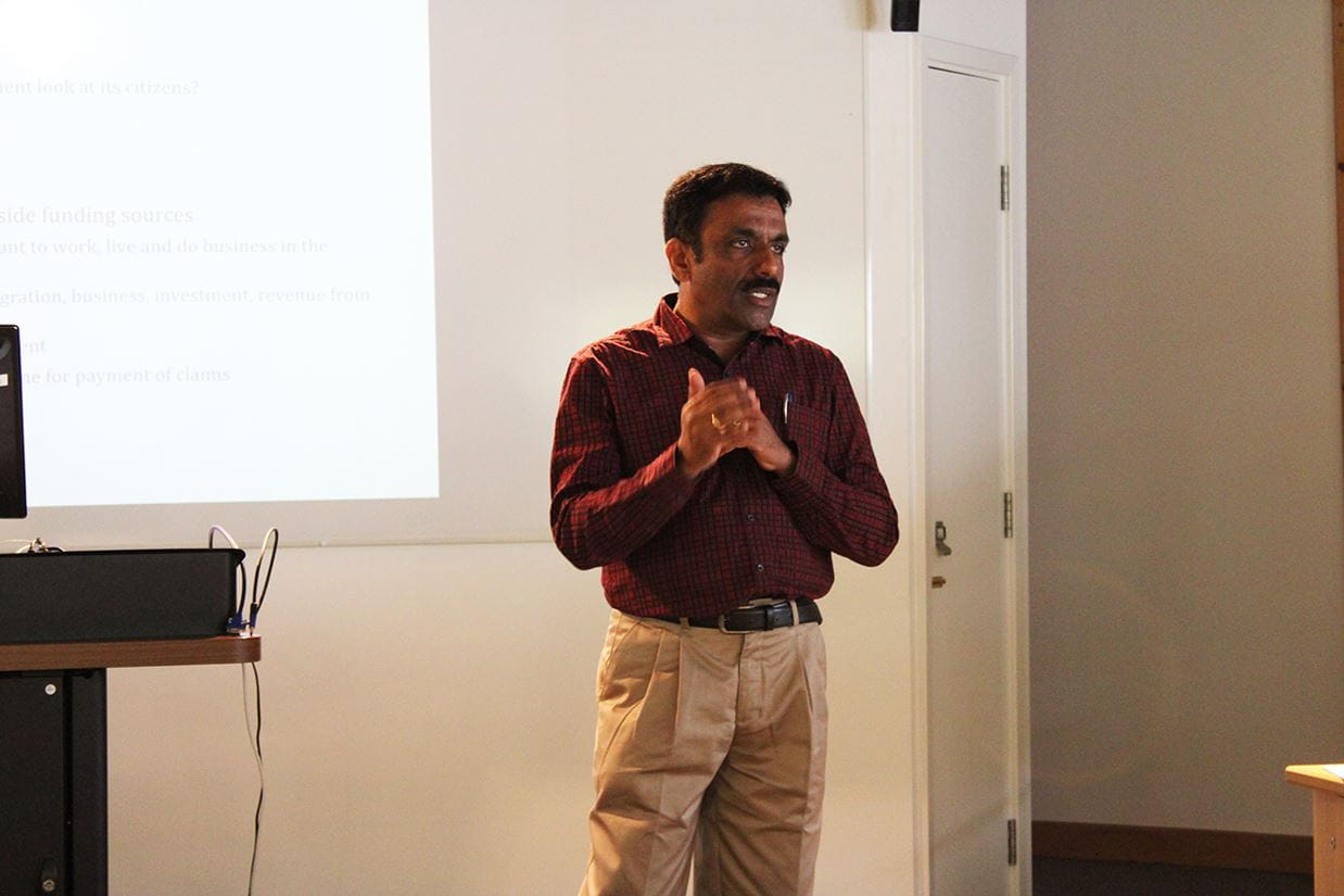 Professor Ram Mohan, from the Institute of Management in Government, Kerala, India, discussing a point about Balanced score card in the state of Kerala, India