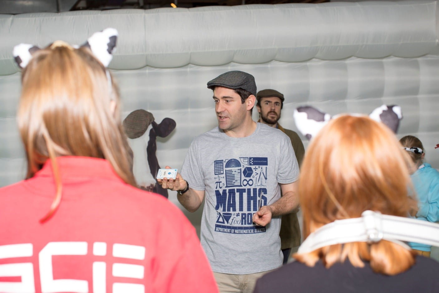 Professor Edward Codling explaining tracking sensors during the Maths of Cows activity at London’s Science Museum.