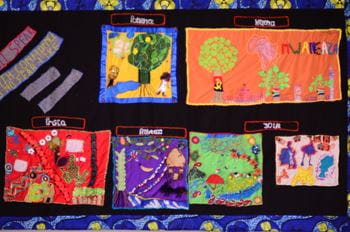 Stitch black poster with colourful patches on it