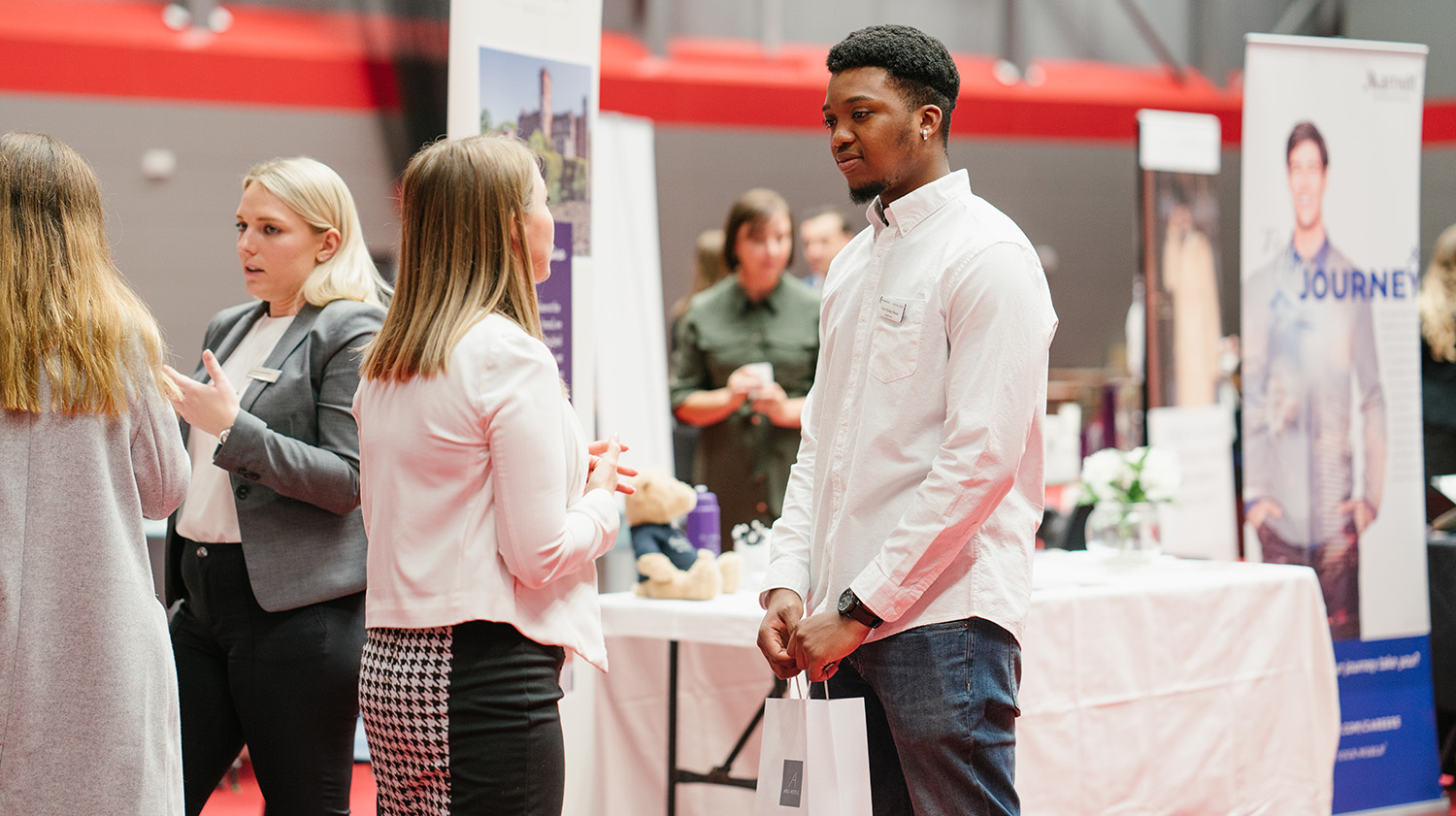 One of our students discussing employability with one of our Careers Fair exhibitors