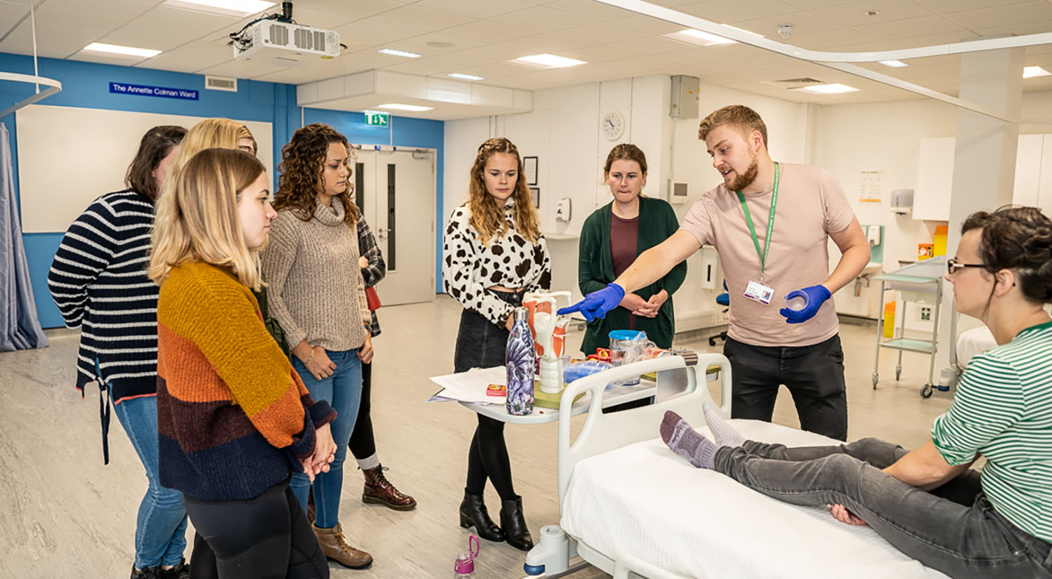 SLT students learning about anatomy in our simulation ward