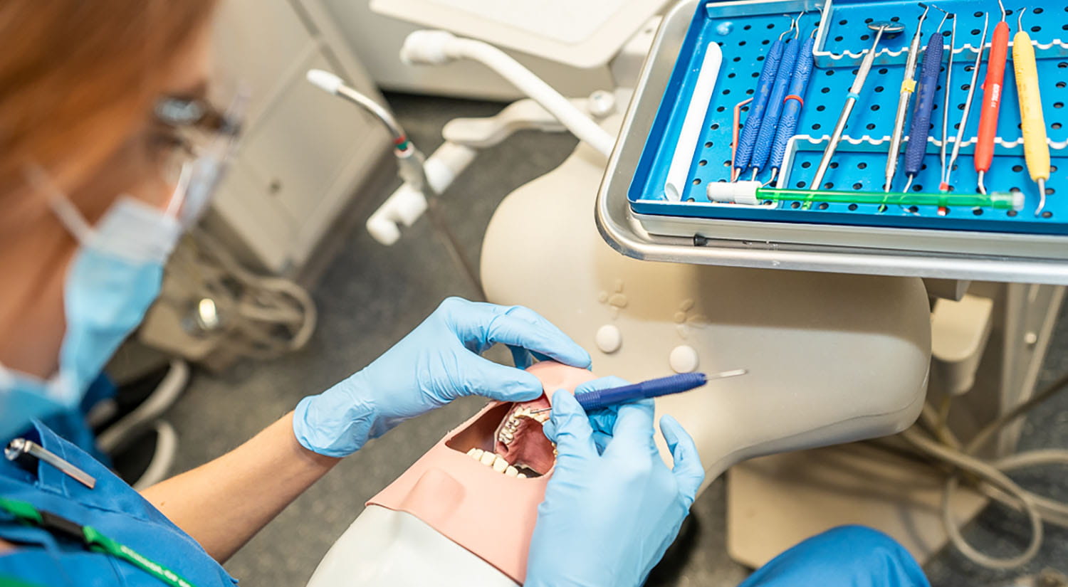 An undergraduate student practising their clinical skills