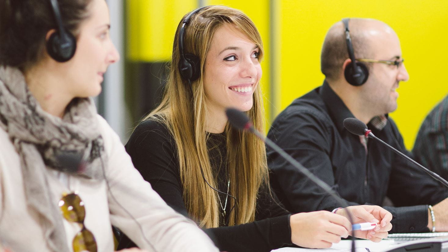 Students listening in interpreting lab