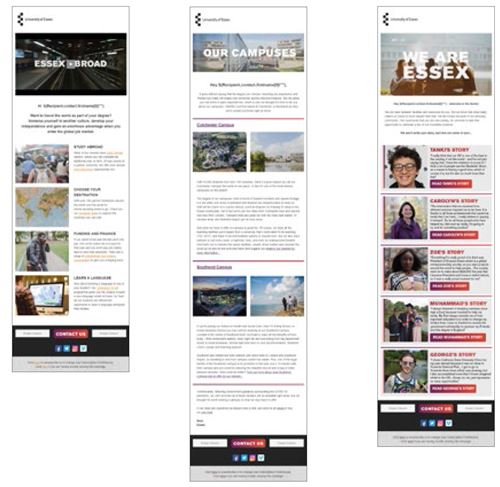 Three examples of the University's branded email newsletters