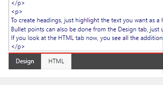 Screenshot of HTML tab in Sitecore Rich Text Editor