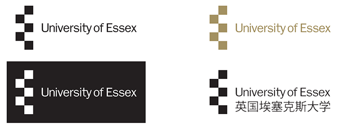 Four examples of the University of Essex logo