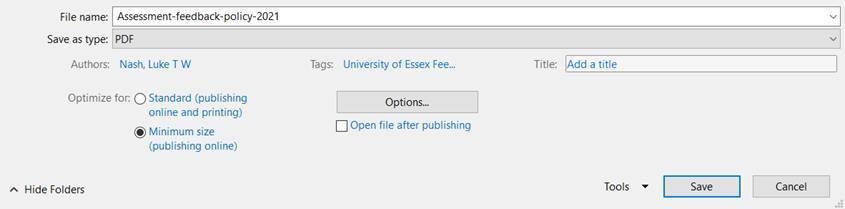 Screenshot of an example of Microsoft Word file saving options