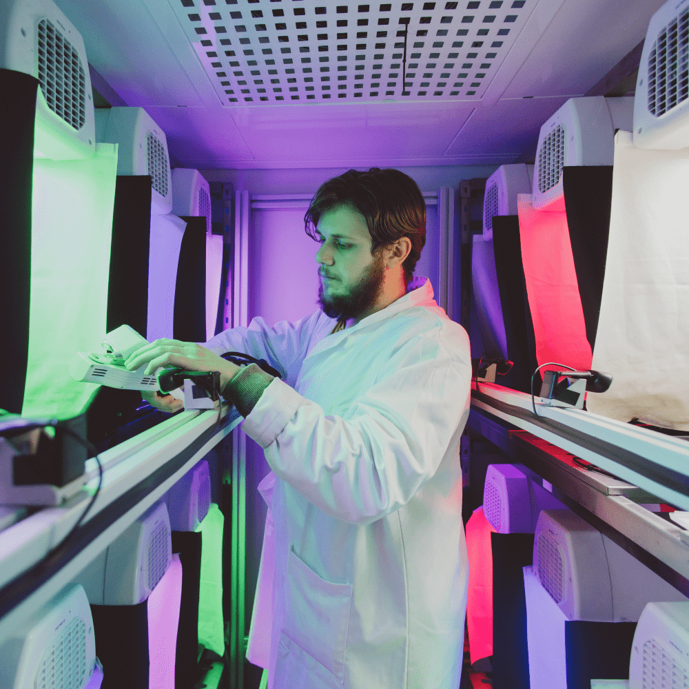 A biologist in a plant lab in the School of Life Sciences