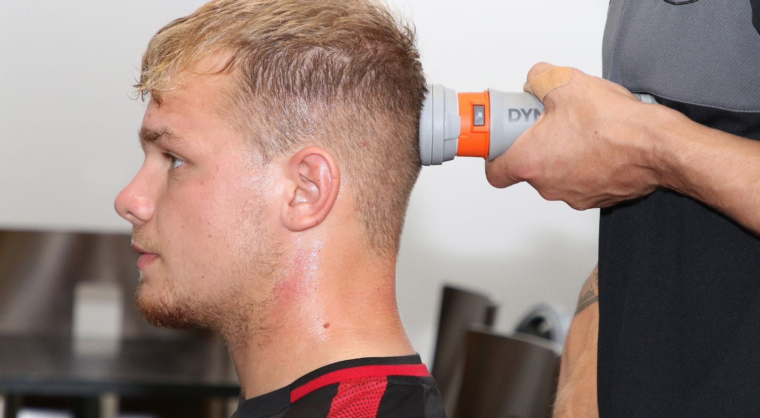 A player's neck strength is measured