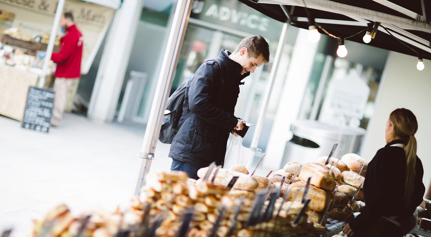 Grab a bargain at the local market on campus at Colchester