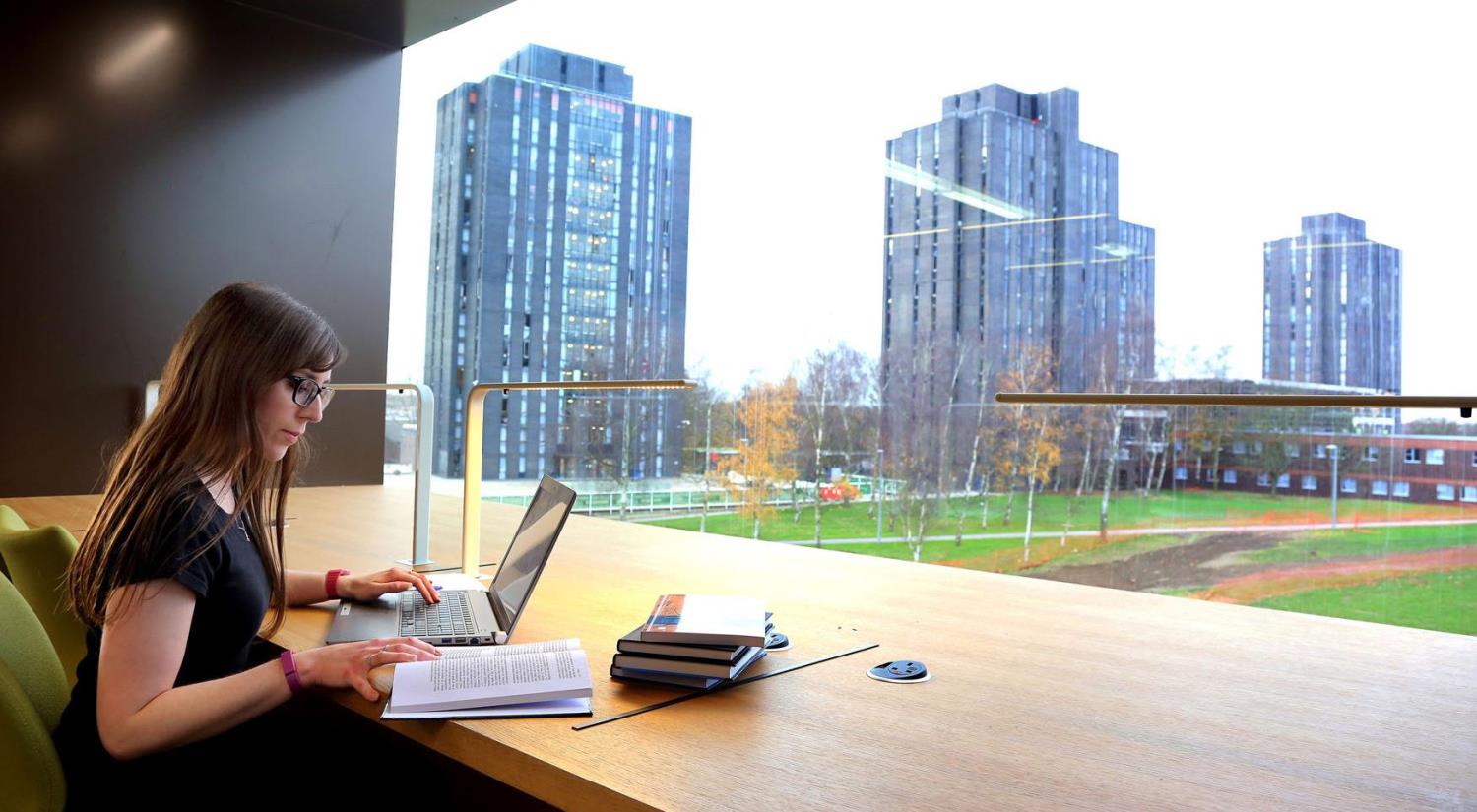 Enjoy beautiful views of campus from your desk