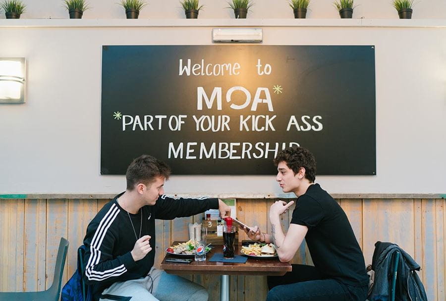 Students enjoying food and drink at MOA