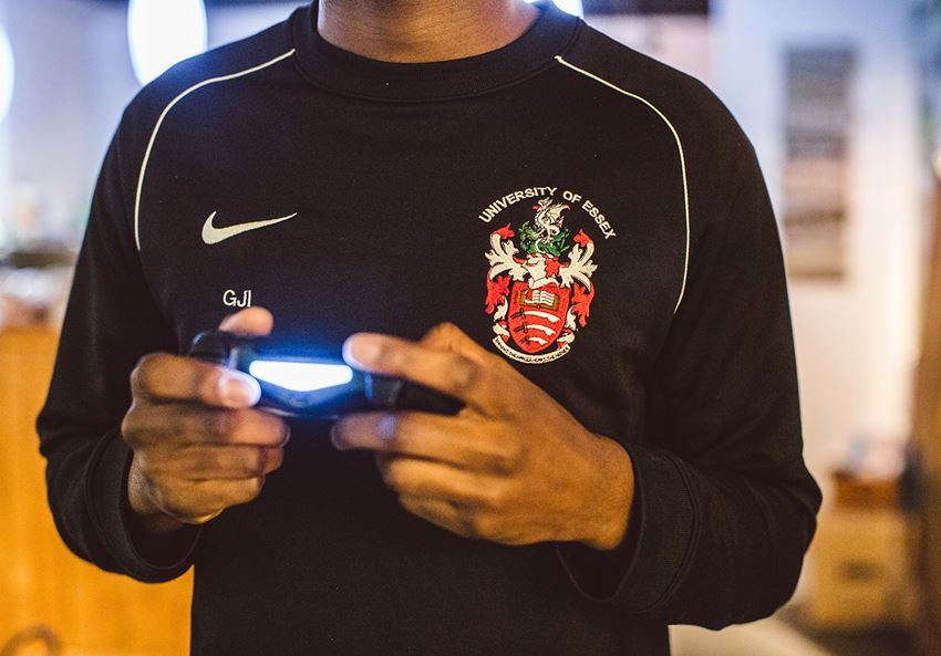 Student wearing a football shirt